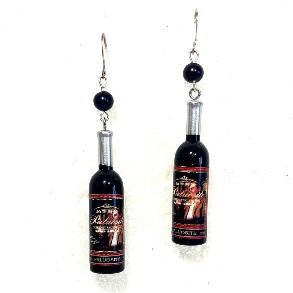Cute Red Wine Bottle Dangle Drop Earrings 2 inch